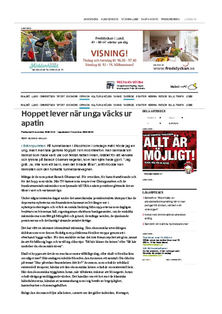 thumbnail of Hoppet lever när unga vä…ur apatin – Sydsvenskan